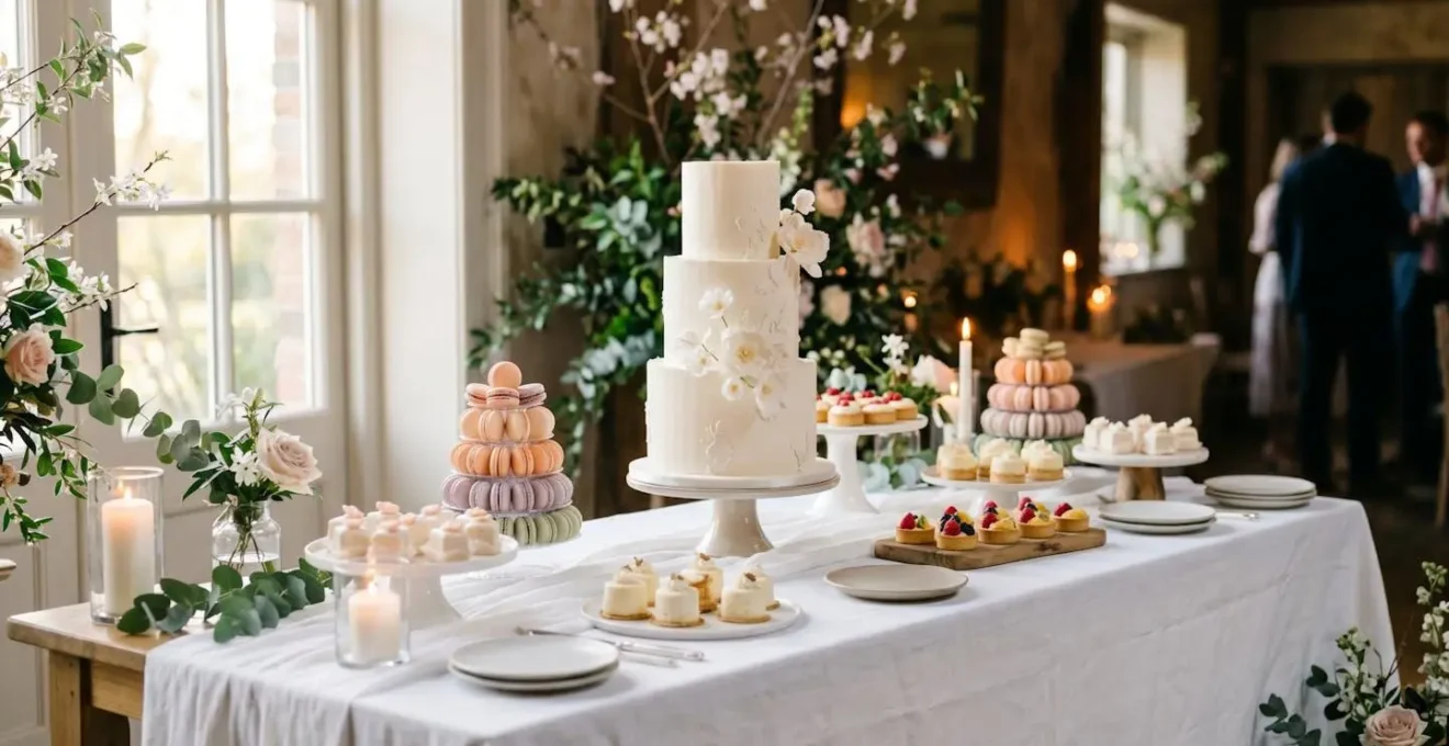 Dessert élégant de célébration présenté dans un cadre raffiné et mémorable