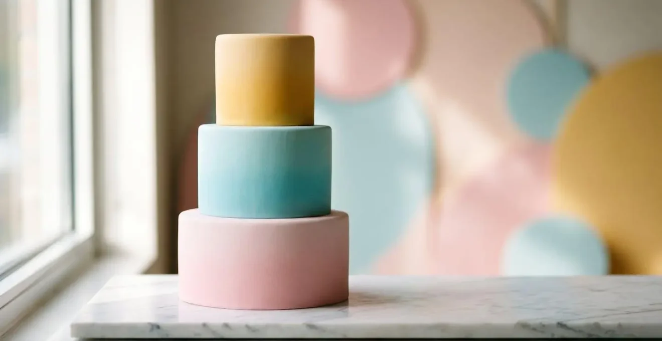 Gâteau aux multiples couches colorées évoquant différentes émotions à travers une palette harmonieuse de couleurs