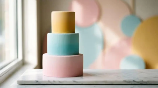 Gâteau aux multiples couches colorées évoquant différentes émotions à travers une palette harmonieuse de couleurs