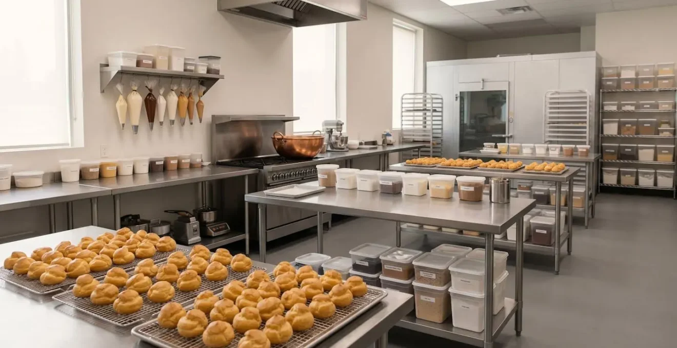 Organisation méthodique d'un laboratoire de pâtisserie professionnelle pour la production d'une grande pièce montée